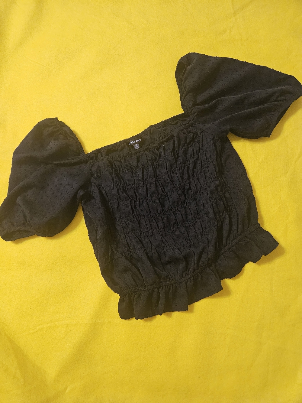 Style Envy Black Puff Sleeve Smocked Crop Top